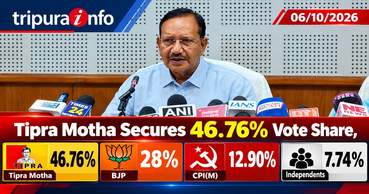 Tipra Motha Secures 46.76% Vote Share, BJP 28%; CPI(M) 12.90%, Independents 7.74% in Final TTAADC Village Committee Results