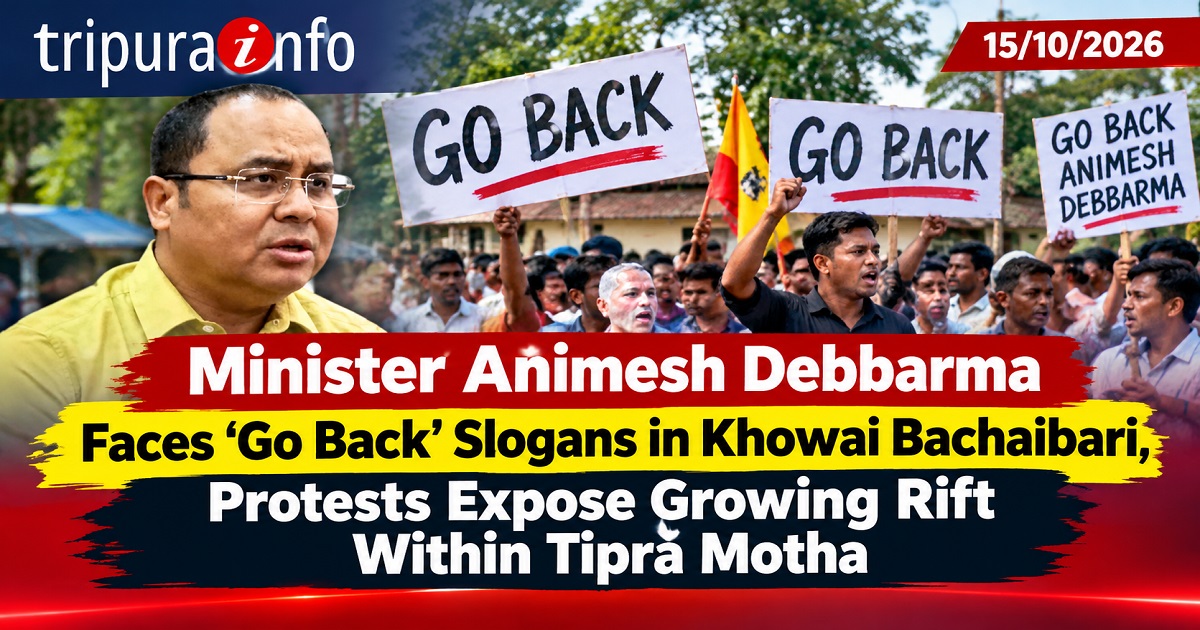 Minister Animesh Debbarma Faces ‘Go Back’ Slogans in Khowai Bachaibari, Protests Expose Growing Rift Within Tipra Motha