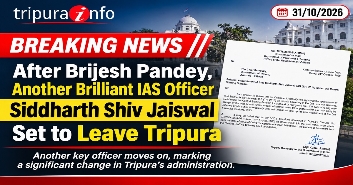 After Brijesh Pandey, Another Brilliant IAS Officer Siddharth Shiv Jaiswal Set to Leave Tripura